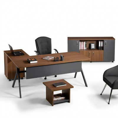 Aarbechtszëmmermébel Komplettbüro Eckbüroschaf Set 3-Stéck Holz Gro Dësch