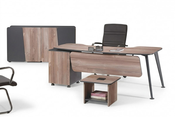 Miwwelen Büro Aarbechtszëmmermiwwelen Schreifdësch Set 3tlg Holz Brong Dësch