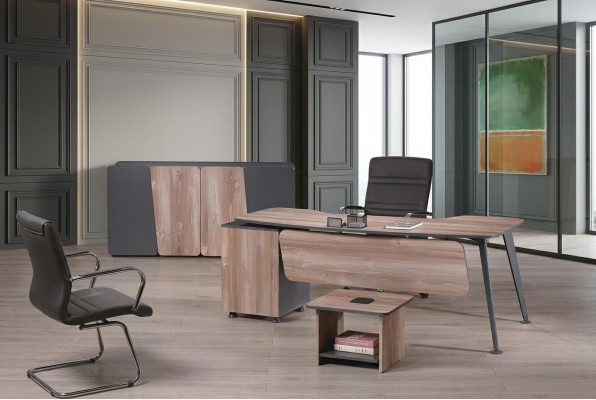Komplett Büro-Sëtz Miwwelen Schreifdësch 3 Stéck Holz Braun Bürosmiwwelen