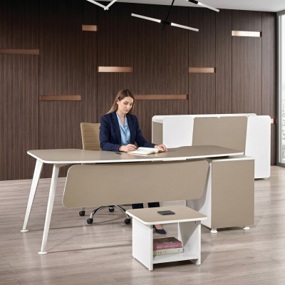 Aarbechtsdësch Komplettbüro Büro-Miwwelen Schreifdësch 3tlg Holz Set Beige