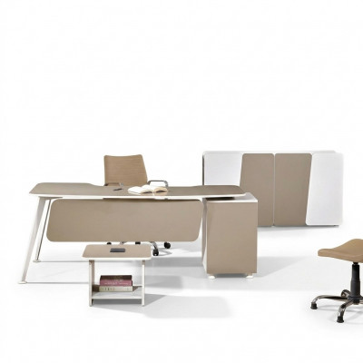 Aarbechtsdësch Komplettbüro Büro-Miwwelen Schreifdësch 3tlg Holz Set Beige