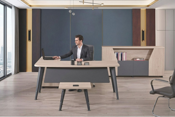 Bürosmiwwelen Eckbürosdësch Aarbechtsdësch Komplettbüro 3 Stéck Holz Set Gro