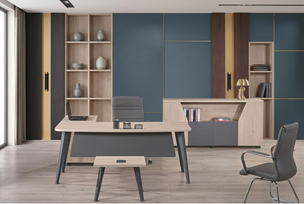 Bürosmiwwelen Eckbürosdësch Aarbechtsdësch Komplettbüro 3 Stéck Holz Set Gro