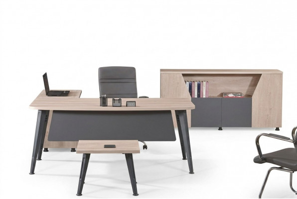 Bürosmiwwelen Eckbürosdësch Aarbechtsdësch Komplettbüro 3 Stéck Holz Set Gro