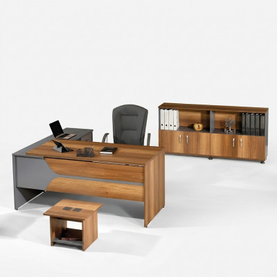Bürosmiwwelen a Gro Set 3 Deeler Eckbürosdësch Komplettbüro Schaf Holz Grupp