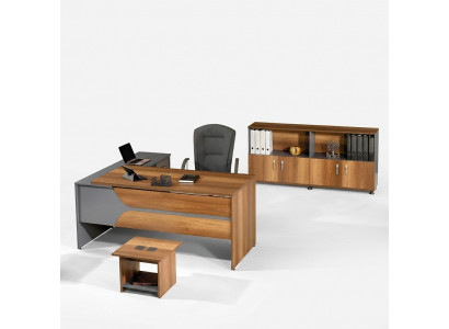 Bürosmiwwelen a Gro Set 3 Deeler Eckbürosdësch Komplettbüro Schaf Holz Grupp