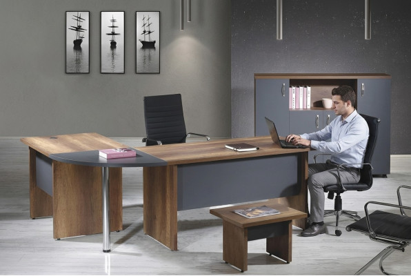 Büro Computermöbel Aarbechtspult Bürosmöbel Dësch 3tlg Holz Set Gro