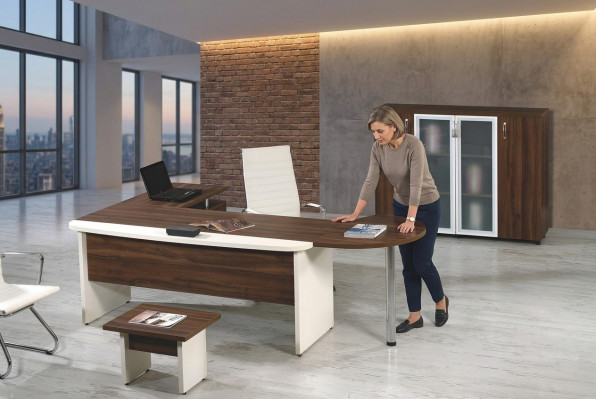Klassesch Büro Miwwelen Set 3tlg Eckbürosdësch Komplettbüro Holz Brong