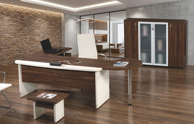 Klassesch Büro Miwwelen Set 3tlg Eckbürosdësch Komplettbüro Holz Brong