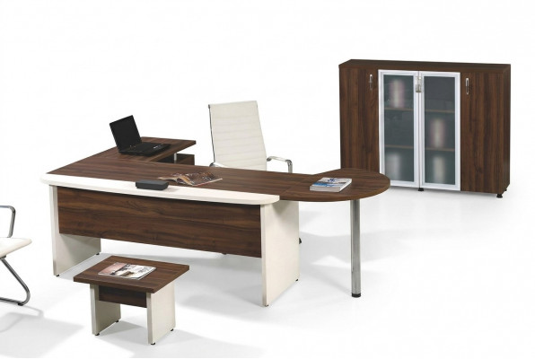 Klassesch Büro Miwwelen Set 3tlg Eckbürosdësch Komplettbüro Holz Brong