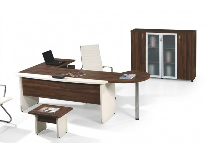 Klassesch Büro Miwwelen Set 3tlg Eckbürosdësch Komplettbüro Holz Brong
