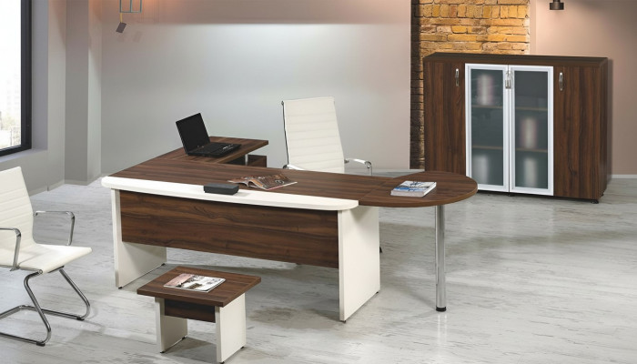 Grupp Büro Eckbüroschiertech Aarbechtszëmmersmiwwelen Schaf 3-deelzeg Holz Brong