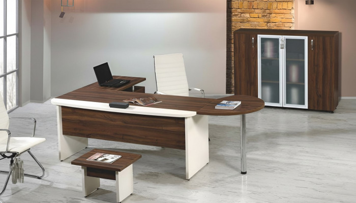 Garnitur Büro Miwwelen Set 3 Deeler Eckbüroschaf Komplettbüro Holz Brong Dësch