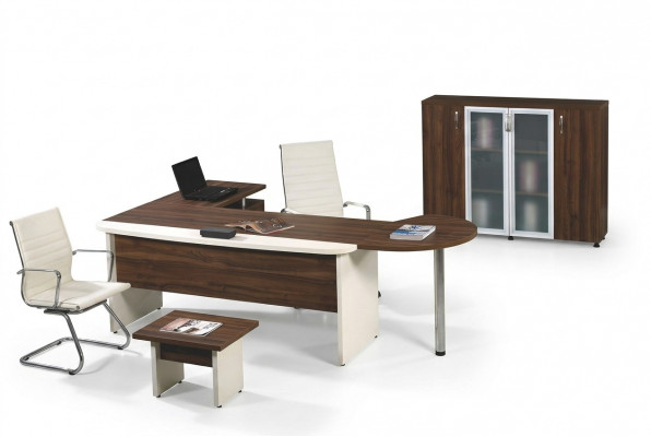 Garnitur Büro Miwwelen Set 3 Deeler Eckbüroschaf Komplettbüro Holz Brong Dësch