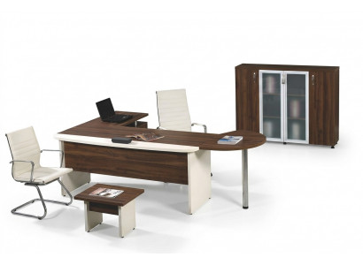 Garnitur Büro Miwwelen Set 3 Deeler Eckbüroschaf Komplettbüro Holz Brong Dësch