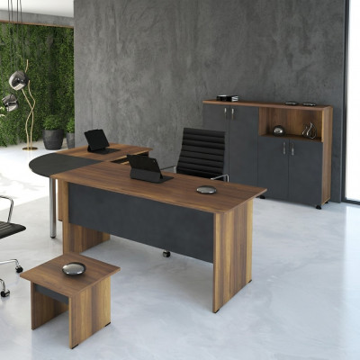 Klassesche Büro Miwwel Set 3-tëg Eckbürosdësch Komplett Büro Holz Gri Büro