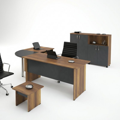 Klassesche Büro Miwwel Set 3-tëg Eckbürosdësch Komplett Büro Holz Gri Büro