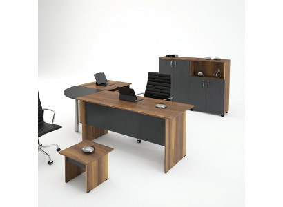Klassesche Büro Miwwel Set 3-tëg Eckbürosdësch Komplett Büro Holz Gri Büro