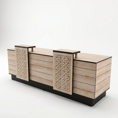 Receptioun Empfangstresen Empfangsdesk Büro Hotel Holz Braun Dësch