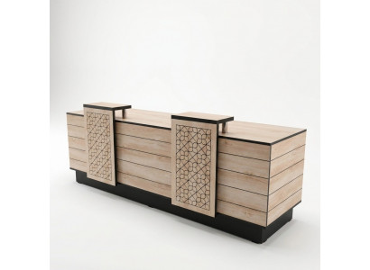 Receptioun Empfangstresen Empfangsdesk Büro Hotel Holz Braun Dësch