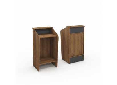 Rezeptioun Empfangsschalter Empfangstheke Büro Hotel Holz Braun Dësch