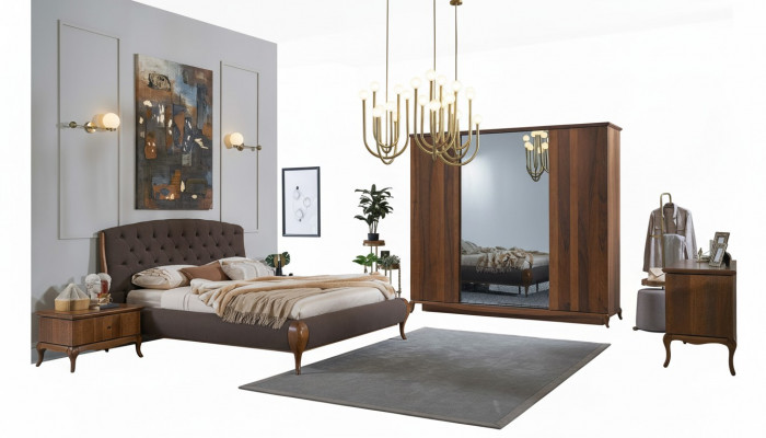 Duebelbett Komplett Schlofzëmmer Bett Set 4tlg Bettgestell Braun 180