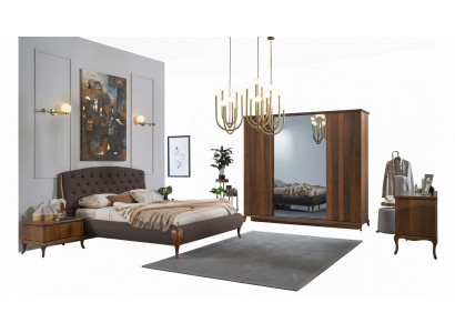 Duebelbett Komplett Schlofzëmmer Bett Set 4tlg Bettgestell Braun 180