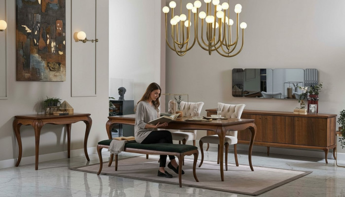 Iessgrupp IesszëmmerMiwwelen Iesseck Set Iesszëmmer 8tlg Holz Braun Dësch