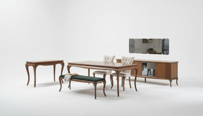 Iessgrupp IesszëmmerMiwwelen Iesseck Set Iesszëmmer 8tlg Holz Braun Dësch