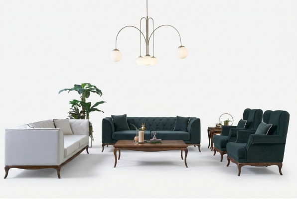 Canapé-Set Drësëtzeger Fauteuil Zweisëtzer Stoffsofa Gréng Polstersofas
