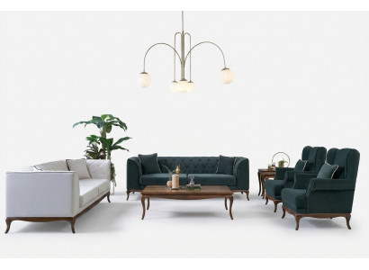 Canapé-Set Drësëtzeger Fauteuil Zweisëtzer Stoffsofa Gréng Polstersofas
