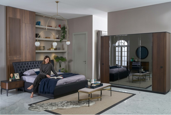 Duebelbett Kompletten Bettrahmen Bett Set 4tlg Schlofzëmmer Schwaarz