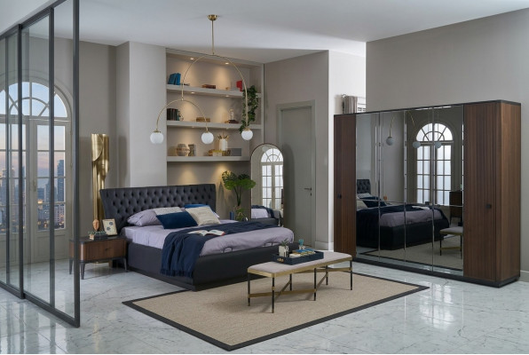 Duebelbett Kompletten Bettrahmen Bett Set 4tlg Schlofzëmmer Schwaarz