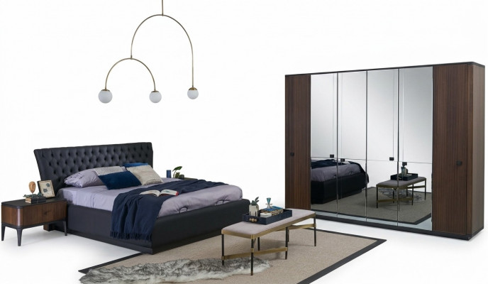 Duebelbett Kompletten Bettrahmen Bett Set 4tlg Schlofzëmmer Schwaarz