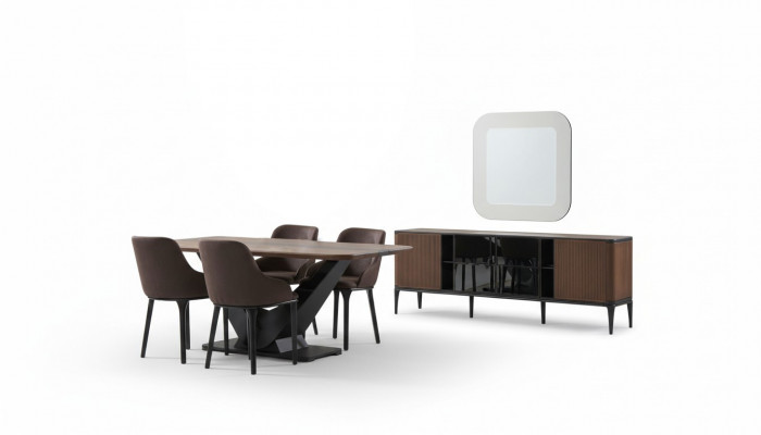 Iesseck Iessgrupp Iesszëmmermiwwel Set Iesszëmmer 9- Deeler Holz Brong Dësch