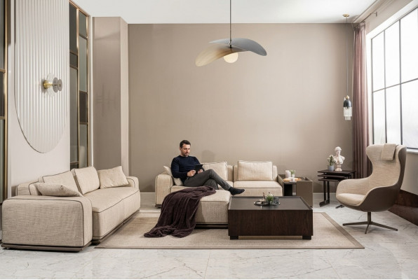 Luxus Sofa Garnitur Dräisëtz Sofa Stoffsofa Beige Polstersofas Fotell