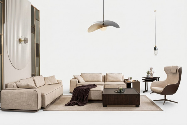 Luxus Sofa Garnitur Dräisëtz Sofa Stoffsofa Beige Polstersofas Fotell