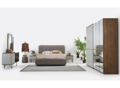 Moderne Schlofkummer Set 7-tlg Doppelbett Komplett Braun Holz Bett