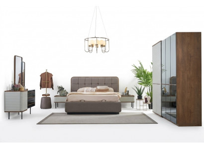 Schlofzëmmer Komplett Set 5tlg Duebelbett Brong Holz Bett Bettrahmen