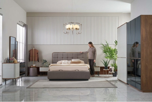 Luxus Duebelbett Komplett Schlofzëmmer Bett Set 7tlg Bettrahmen Brong.