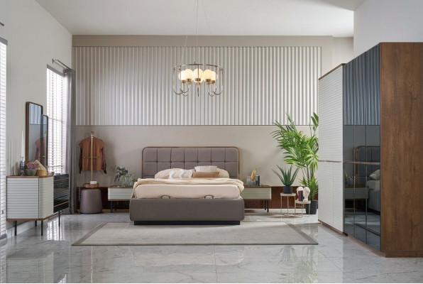 Luxus Duebelbett Komplett Schlofzëmmer Bett Set 7tlg Bettrahmen Brong.