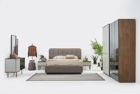 Luxus Duebelbett Komplett Schlofzëmmer Bett Set 7tlg Bettrahmen Brong.