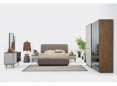 Luxus Duebelbett Komplett Schlofzëmmer Bett Set 7tlg Bettrahmen Brong.