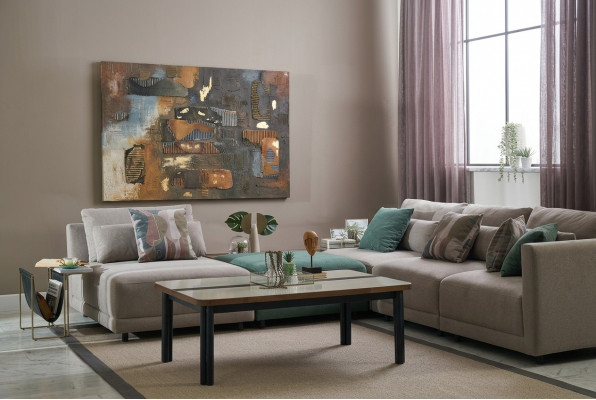 Eckcouch L-Form Sofa Wunnlandschaft Stoffsofa Polstersofa Beige Design