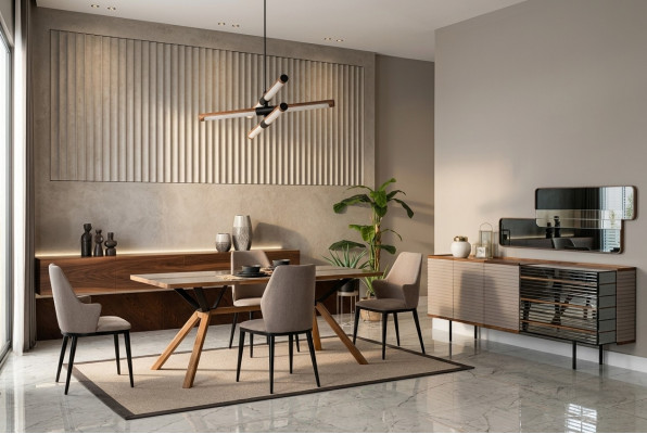 Couche Eck iesszëmmer Iessgrupp Iesszëmmersmöbel 7tlg Holz Beige