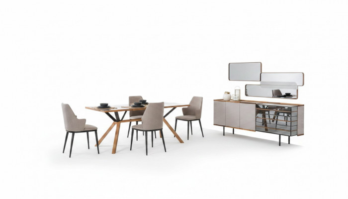 Couche Eck iesszëmmer Iessgrupp Iesszëmmersmöbel 7tlg Holz Beige