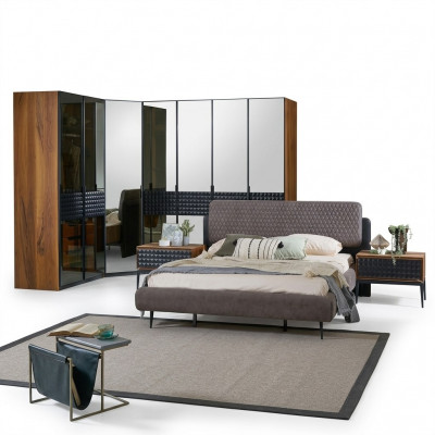 Bett Design Schlofzëmmer Duebelbett Brong Holz Bettkader Set 4 Deeler