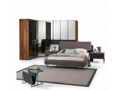 Bett Design Schlofzëmmer Duebelbett Brong Holz Bettkader Set 4 Deeler