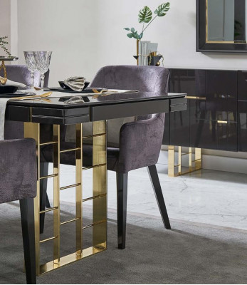 Luxus Iess-Eck Iesszëmmer Iessgrupp Iesszëmmermiwwelen Set 9 Deeler Holz Schwaarz