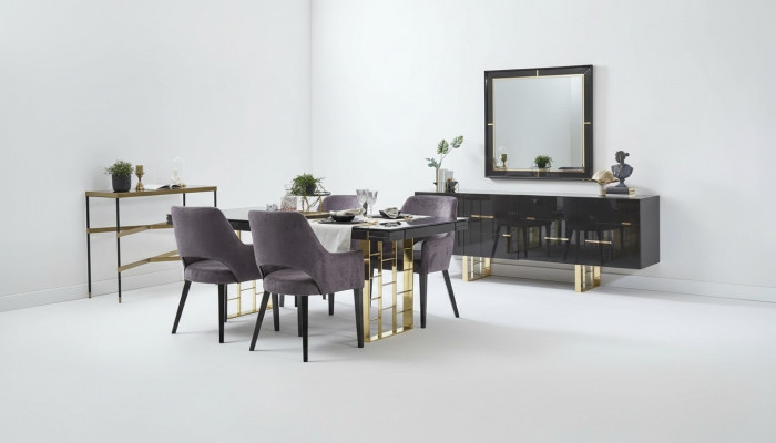 Luxus Iess-Eck Iesszëmmer Iessgrupp Iesszëmmermiwwelen Set 9 Deeler Holz Schwaarz